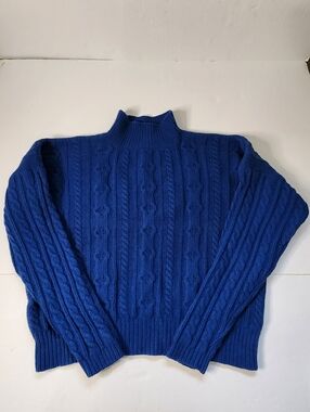 Maguy & Gilbert Cable Knit Sweater Mens Medium Blue Chunky 100% Lambswool